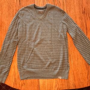 Striped gray v-neck sweater